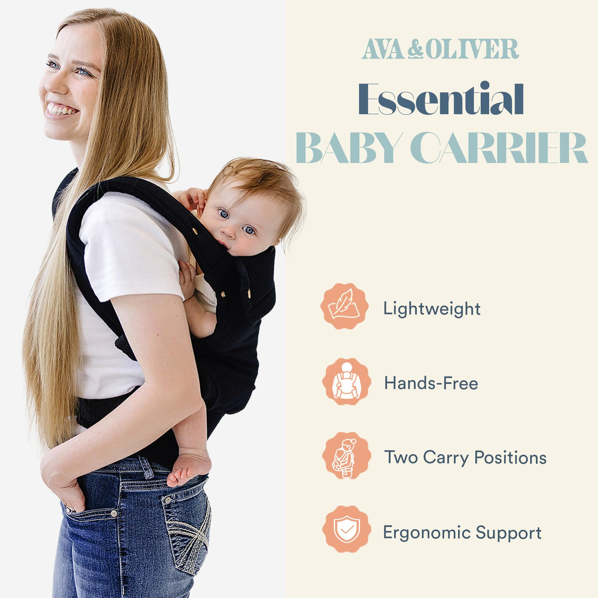 Ergonomic Hip-Healthy Baby Carrier, Front and Back Carry, 7-35 lbs - Black view 1