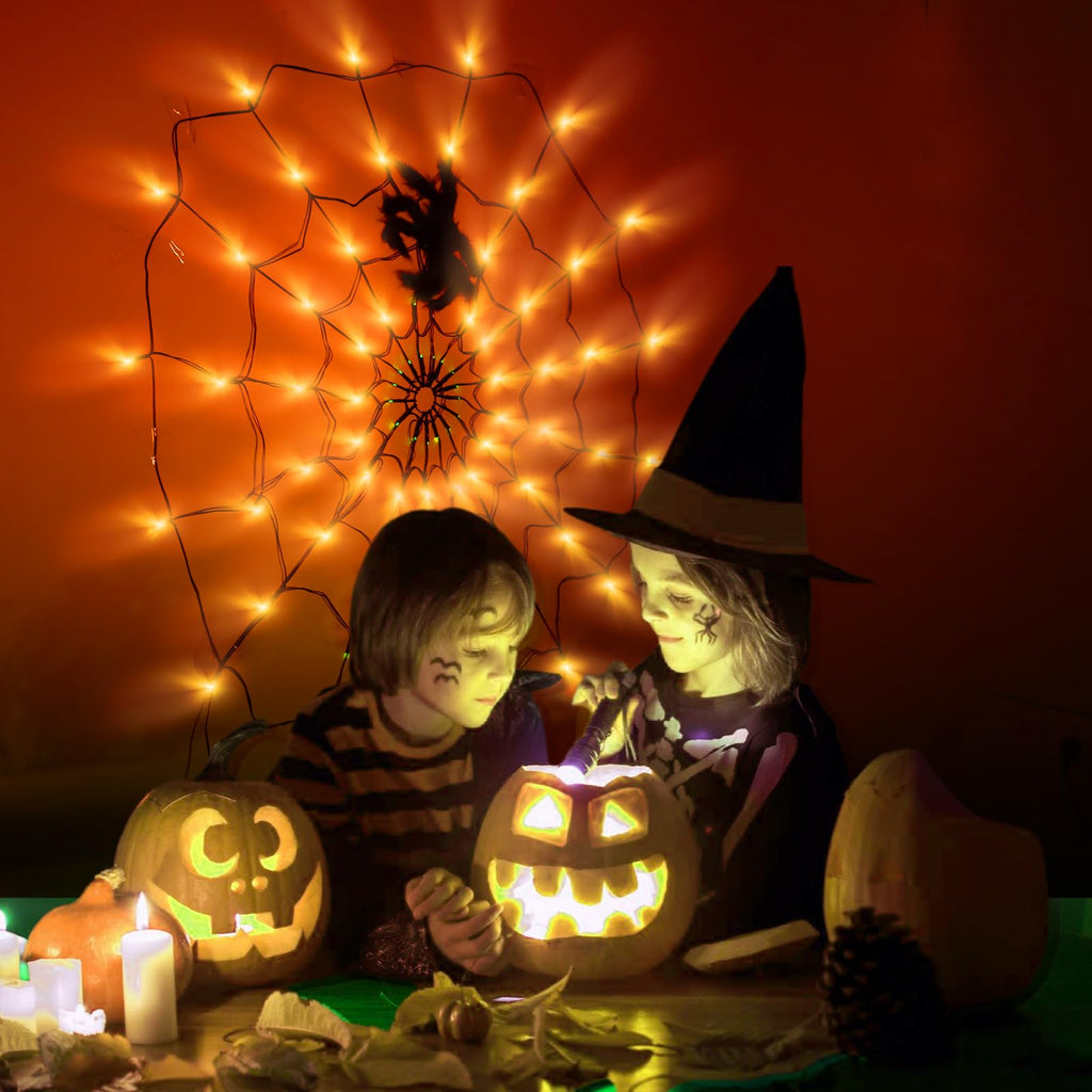 LCHUANG Halloween Decorations Lights Spider Web Lights - 2 Sets (Purple and Orange) view 2