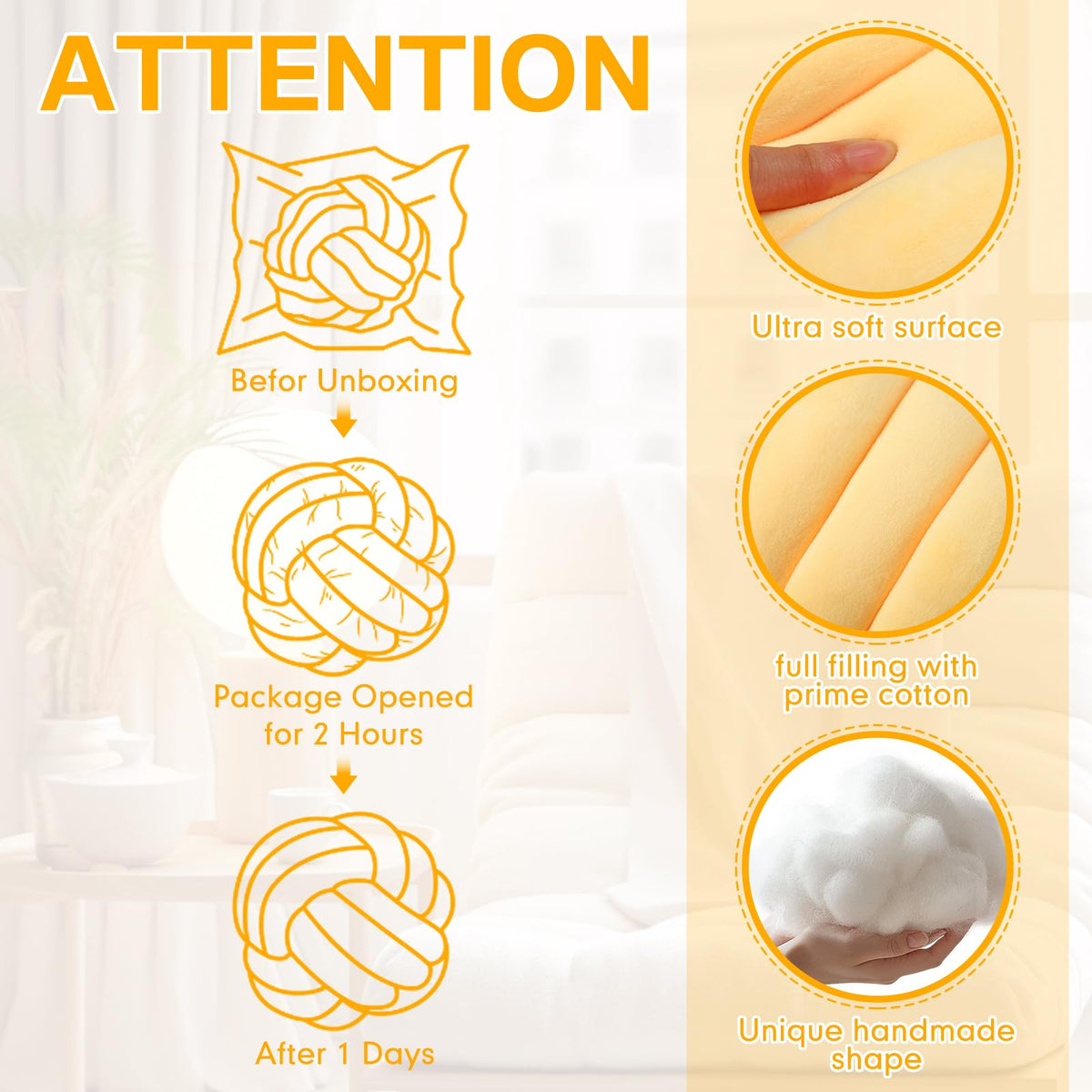 Namalu 2 Pcs Knot Pillow Decorative Throw Pillow - Light Yellow / 7.87 Inches view 2