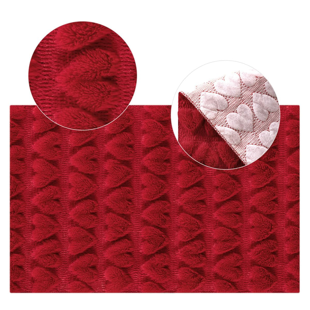 Red Heart Valentine's Day Romantic Plush Faux Fur Jacquard Table Runner (additional view 4)