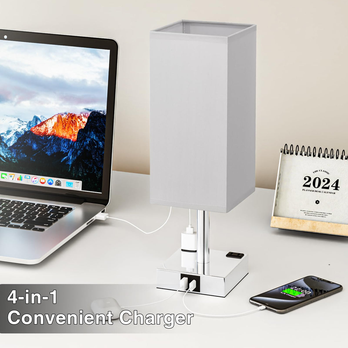 aooshine Bedside Table Lamp Touch Control - Gray & Silver (2PCS) / 14.0in view 2