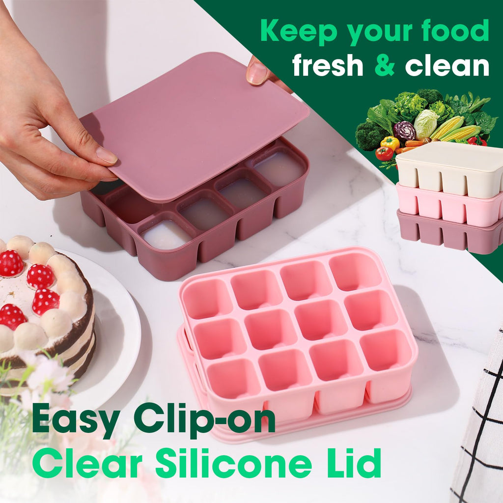 3 Pack Baby Food Freezer Tray with Lids - Purple, Pink, White view 3