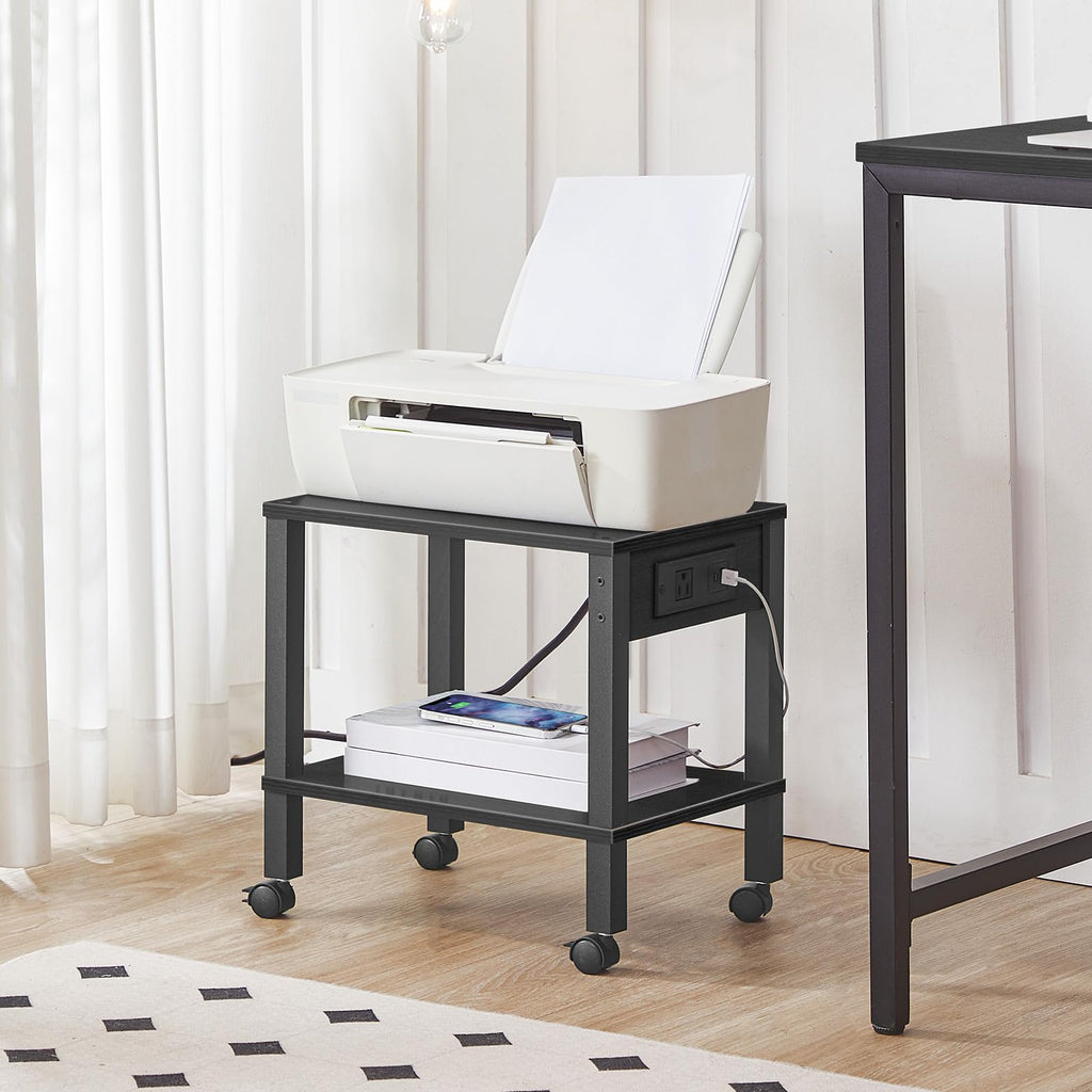 HOOBRO 2-Tier Printer Stand with Charging Station, Under Desk Printer Table, Printer Cart (additional view 2)
