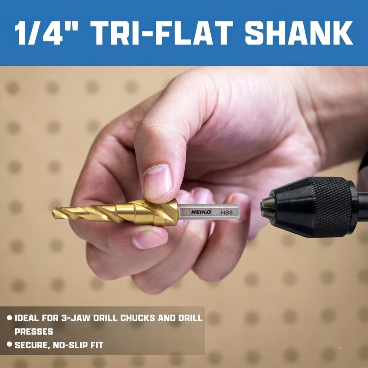 NEIKO 10600A Step Drill Bit, 13 Steps 1/8" to 1/2" Spiral High Speed Steel, Titanium (additional view 3)