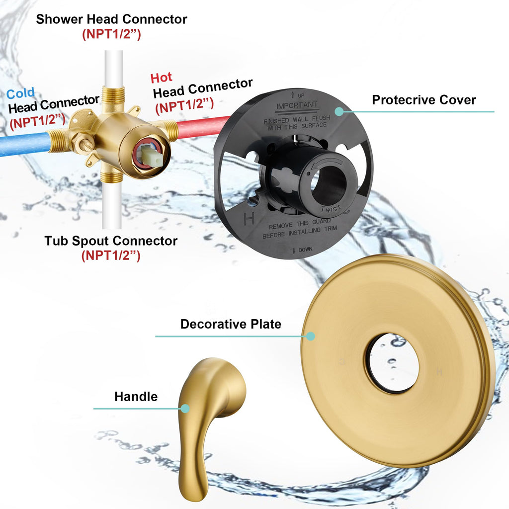 FROPO Shower Tub Faucet - Brushed Gold view 5