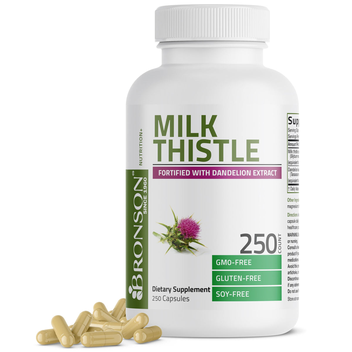 Bronson Milk Thistle Silymarin Marianum & Dandelion Extract - 250 Count (Pack of 1)