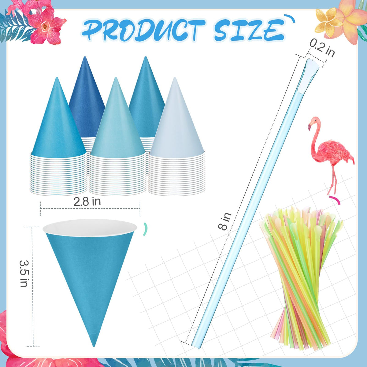 Boao 100 Pcs Snow Cone Cups Syrup Spoon Straws - Gradient Blue / 4.5 OZ view 2