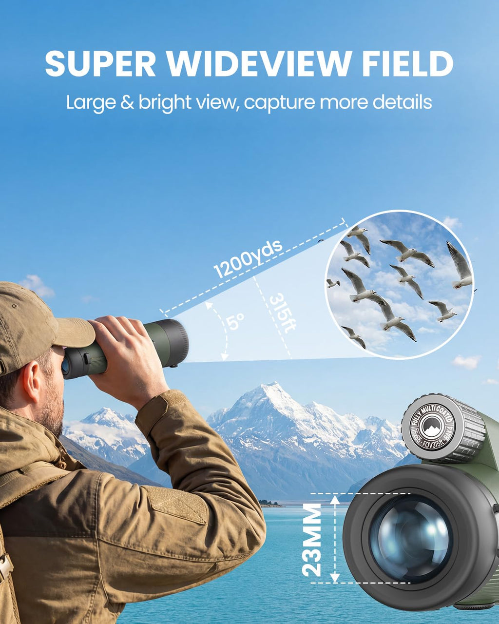 15x65&8x32 Monoculars for Adults High Powered for Bird Watching Hikng Camp - Green view 4