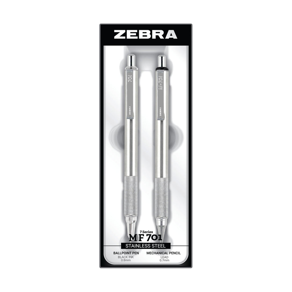 Zebra Pen STEEL Tactical M-701 & F-701 Set, HB 0.7mm, Black Ink 0.8mm, 2-Pk