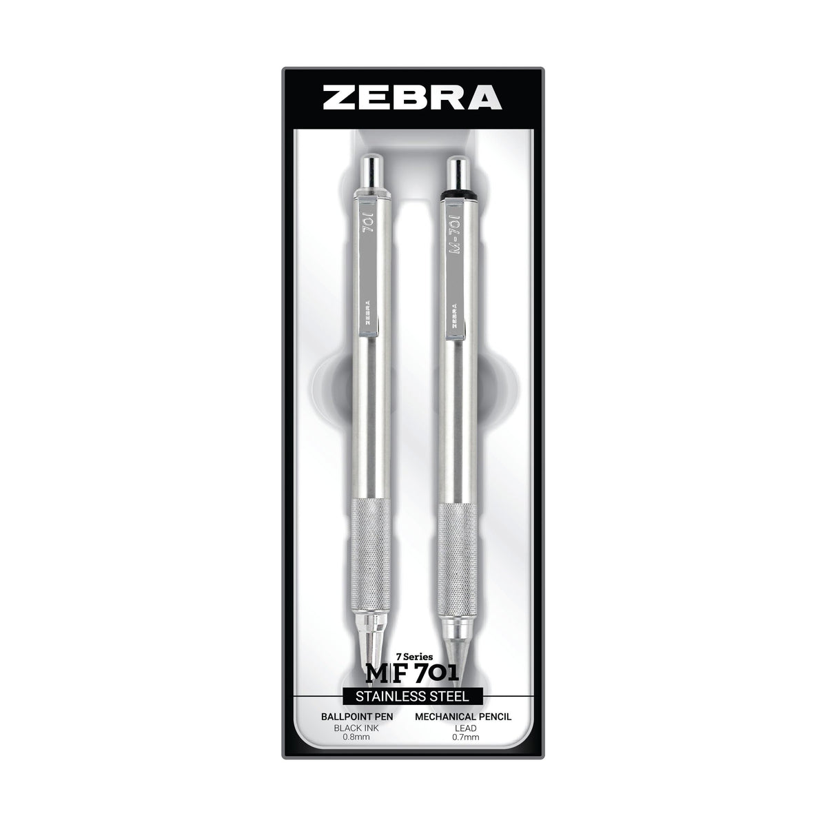 Zebra Pen STEEL Tactical M-701 & F-701 Set, HB 0.7mm, Black Ink 0.8mm, 2-Pk