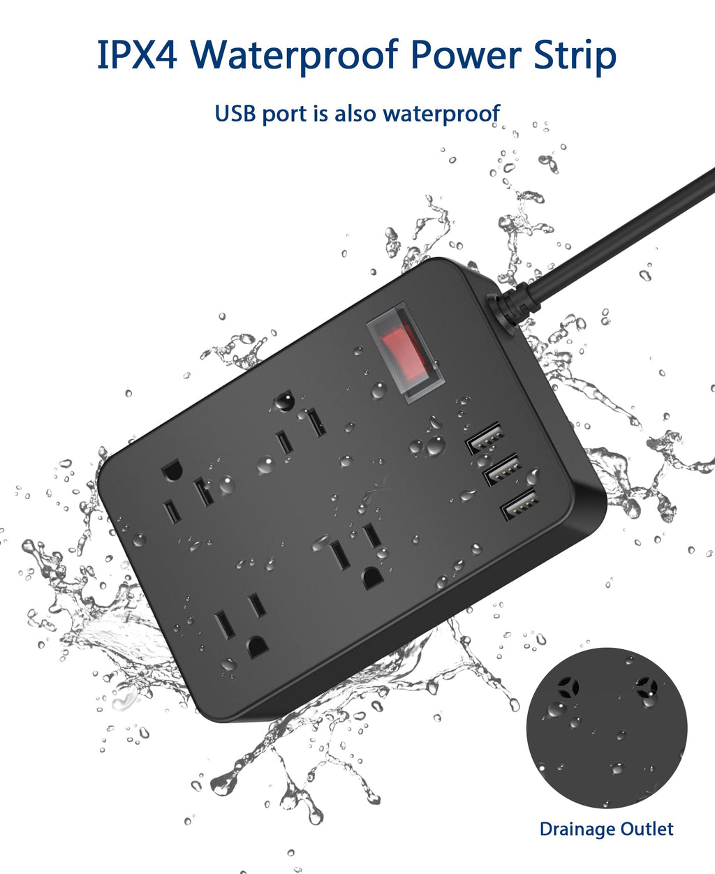 Power Strip, 4 Flat Plug
