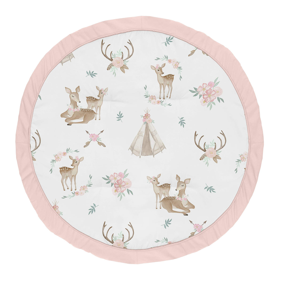 Sweet Jojo Designs Jungle Animals Baby Playmat Tummy Time Infant Play Mat - Blush Pink, Mint Green, Tan and White