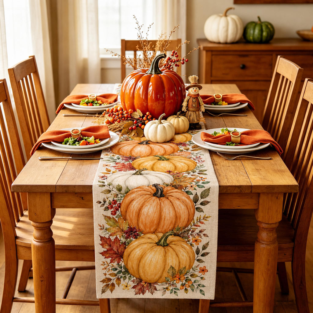 13 x 60 Table Runner for Holiday and Farmhouse Kitchen Decor - Fall Big Pumpkin view 1