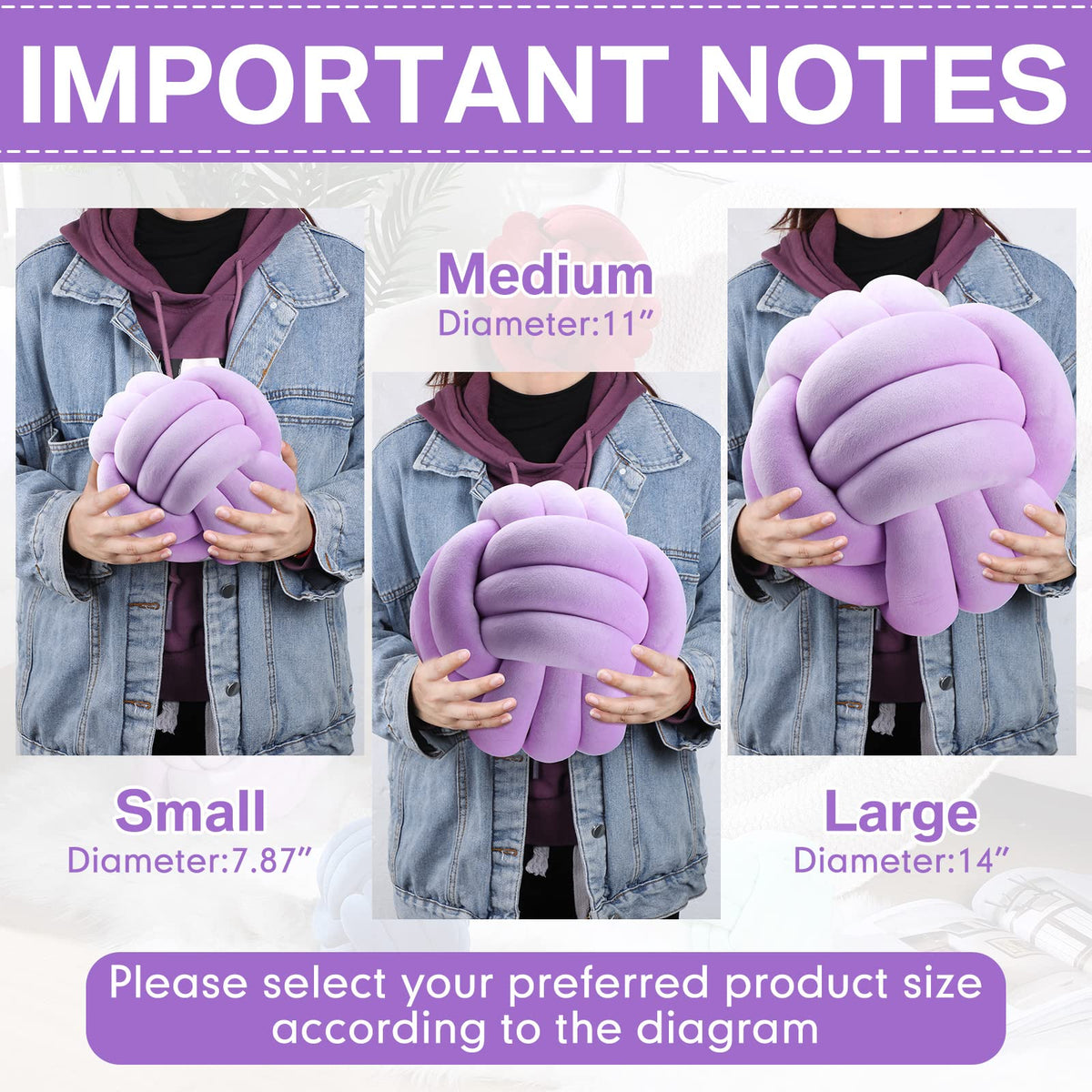 Namalu 2 Pcs Knot Pillow Decorative Throw Pillow - Light Purple / 10.6 Inches view 1
