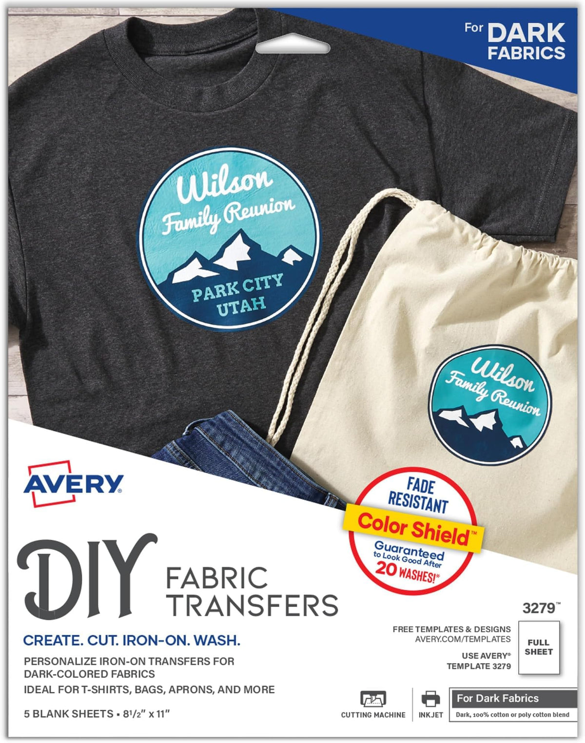 Avery Printable Heat Transfer Paper for Dark Fabrics, 8.5" x 11", Inkjet Printer Compatible