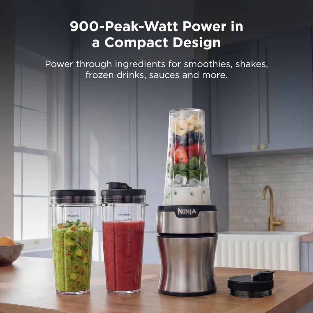Ninja Nutri-Plus Personal Blender, 900PW, (3) 20oz Cups, Silver, BN301 (additional view 1)
