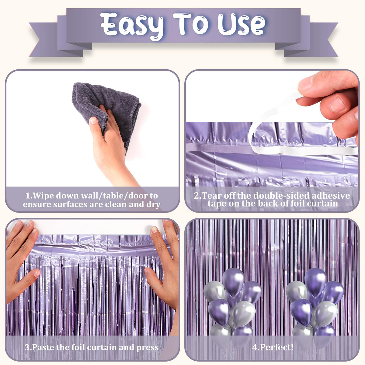 Voircoloria Foil Fringe Backdrop Curtains, 3.3x6.6ft