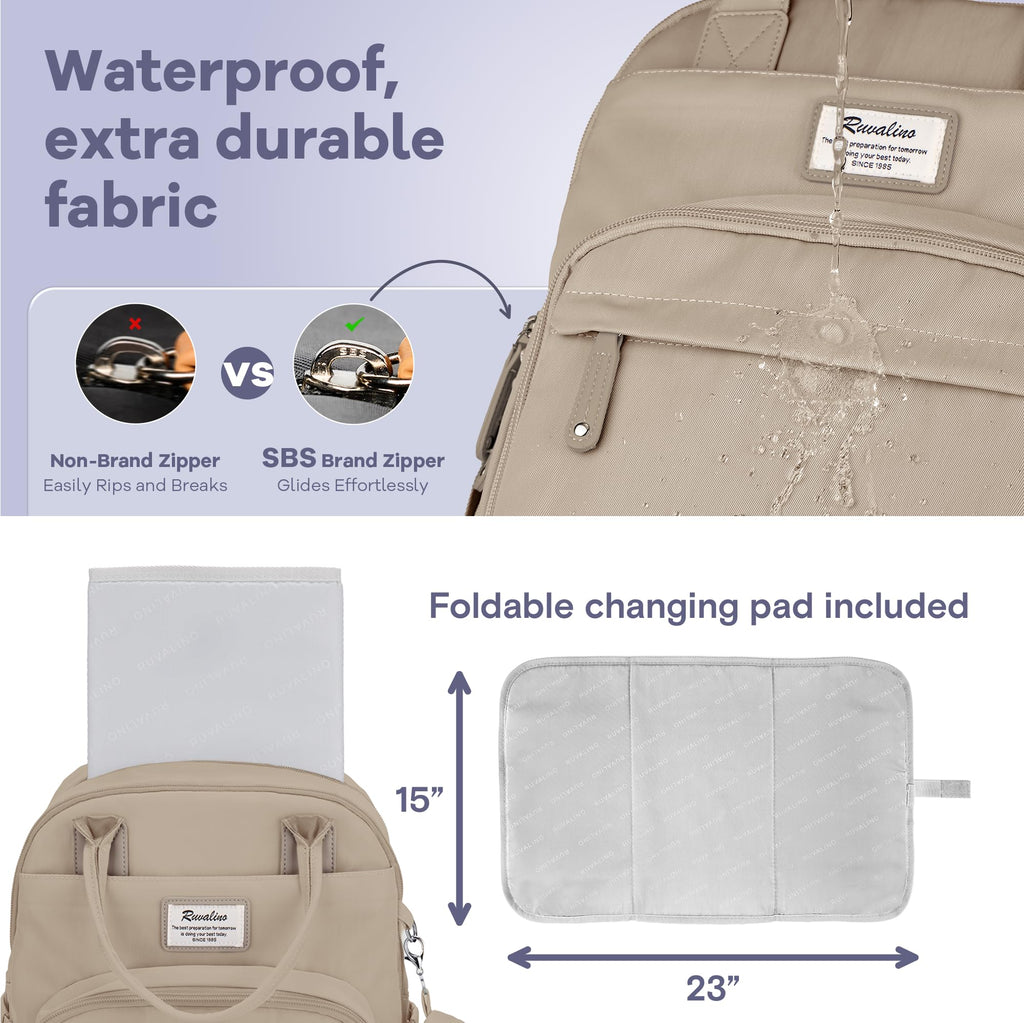 RUVALINO Baby Diaper Bag Backpack with Changing Pad, Waterproof, Clay (168)
