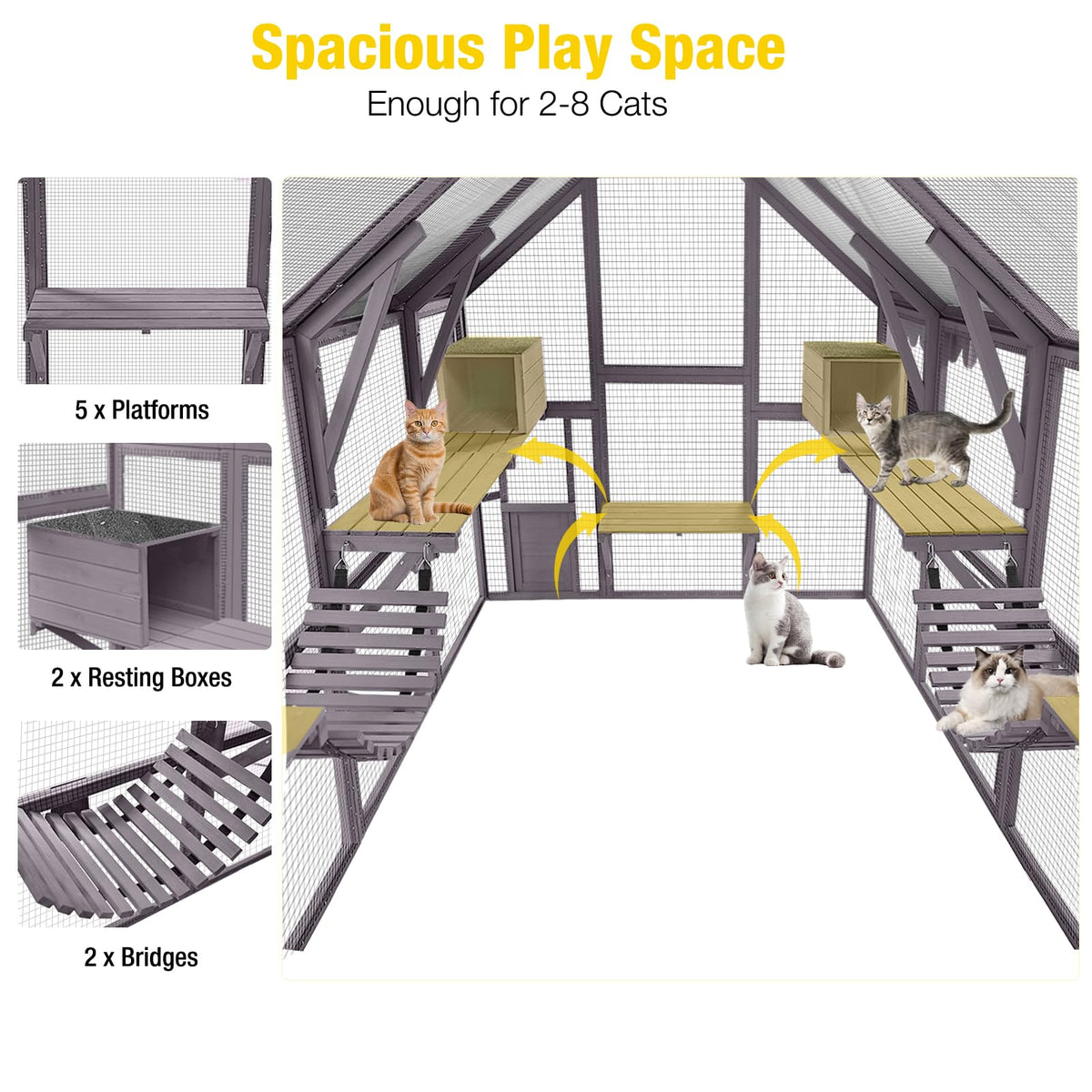 Aivituvin Catio for Multiple Cats, Large 56.54ft² Outdoor Enclosure, Weatherproof w/ 2 Bridges, 7 Trails, 2 Houses, –