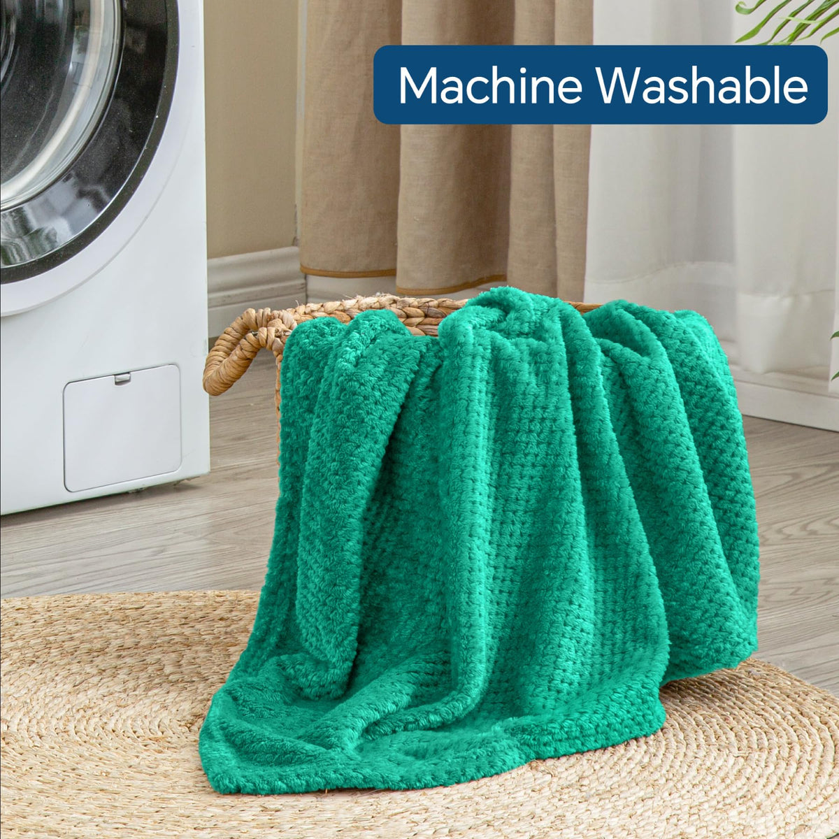 BEDELITE Travel Blanket with Bag, Jacquard Fleece Blanket 65"x40" - Teal view 8