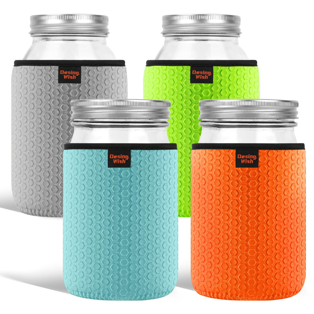 Desing Wish 32 oz Regular/Wide Mouth Mason Jar Neoprene Sleeve, 32oz Non-slip Cozy