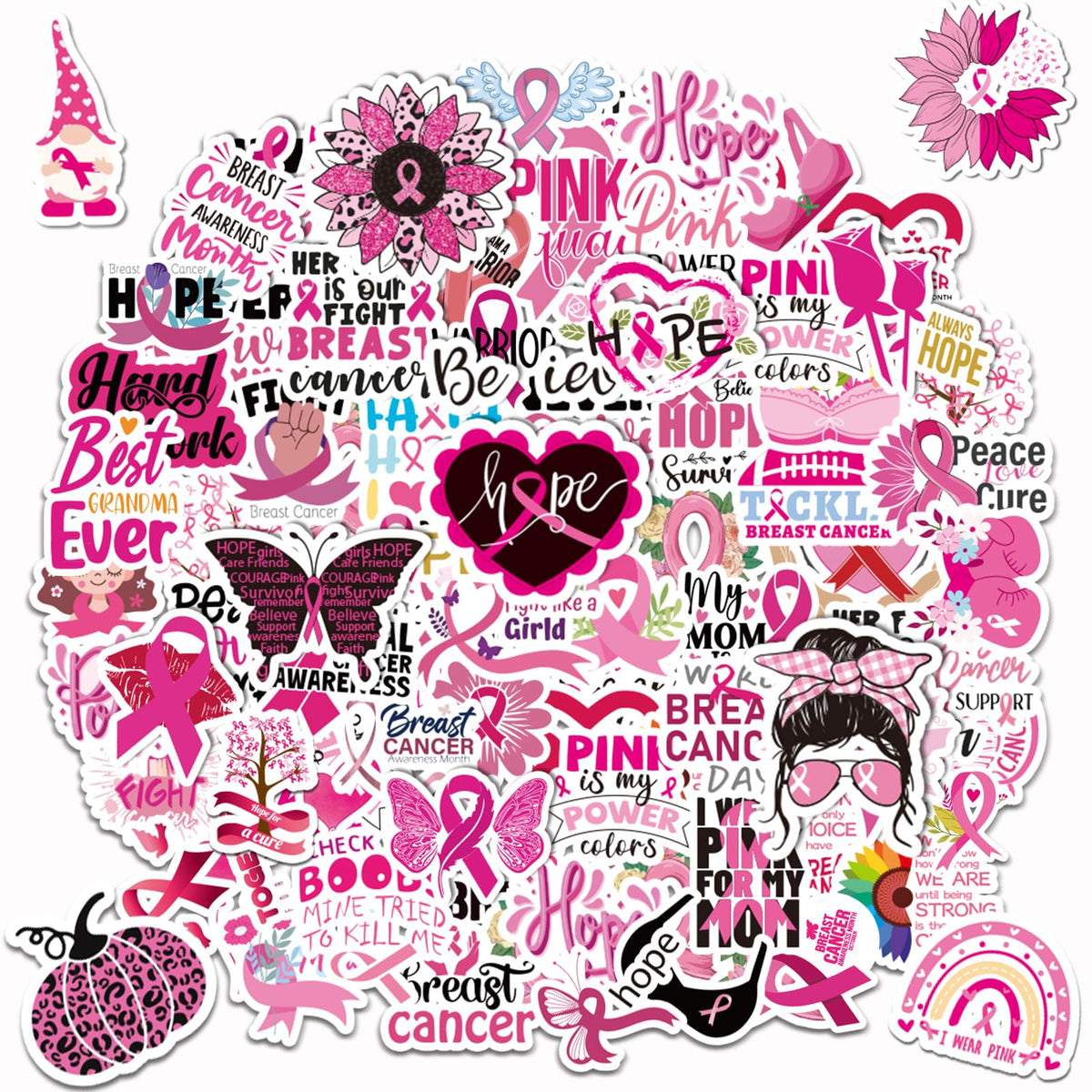 MARFOREVER 200 Pcs Breast Cancer Awareness Stickers Pink Ribbon Stickers