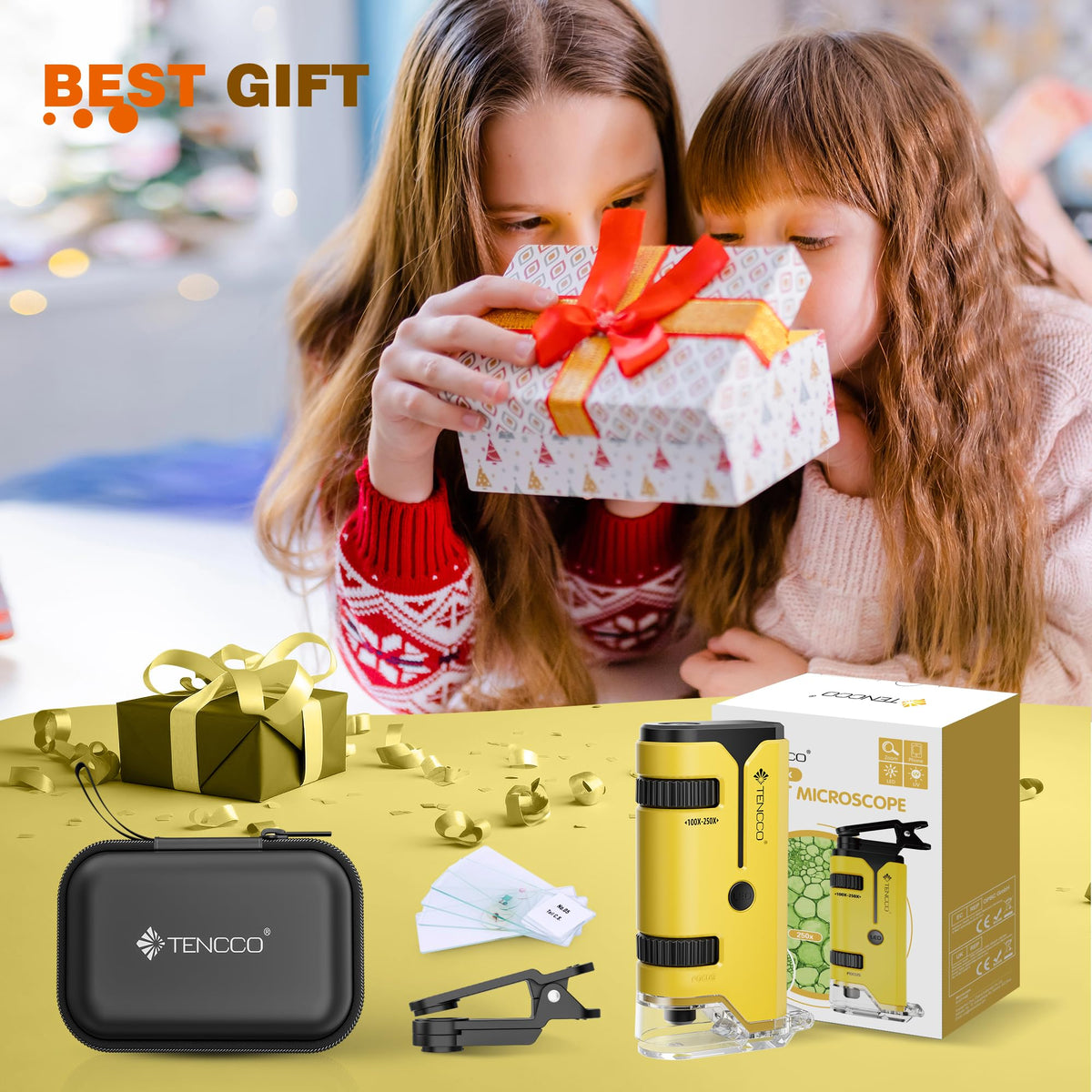 100x-250x Mini Pocket Microscope for Kids Adults - Yellow view 6