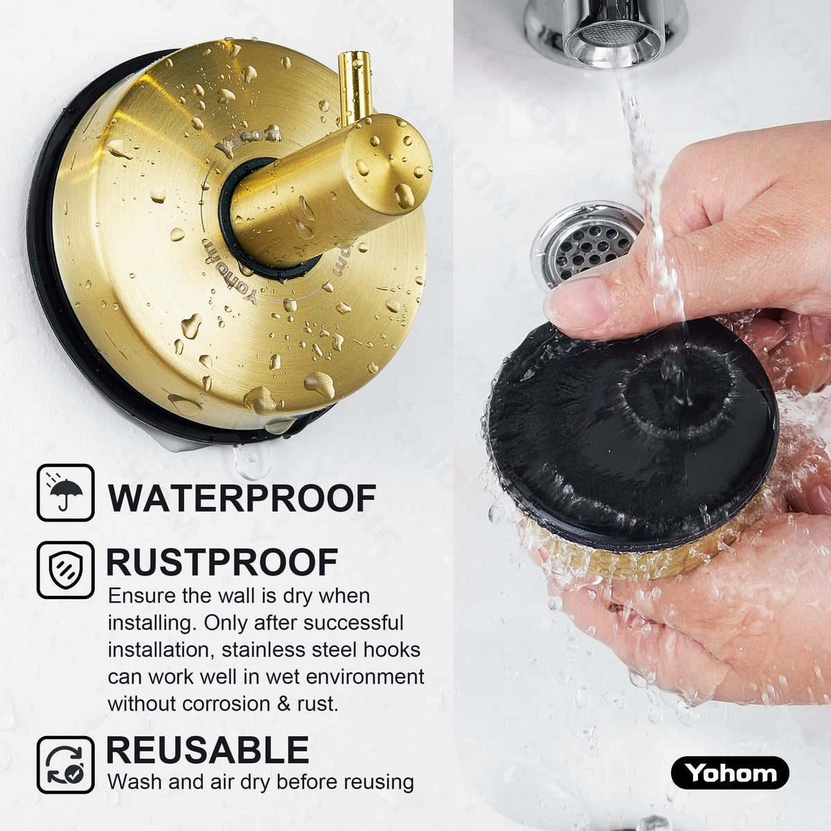 YOHOM Suction Cup Hooks - 2 Gold view 2