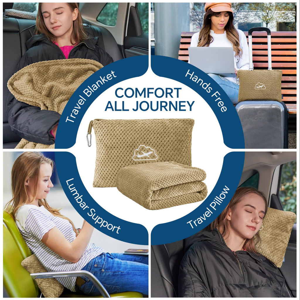 BEDELITE Travel Blanket with Bag, Jacquard Fleece Blanket 65"x40" - Camel view 3