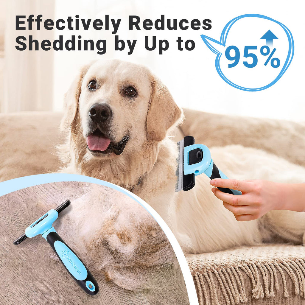 MIU COLOR Pet Grooming Brush Deshedding Tool for Dogs & Cats - Blue / Short and Medium Hair view 2