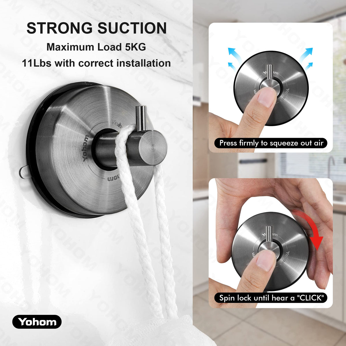 YOHOM Suction Cup Hooks - 2 Black view 3