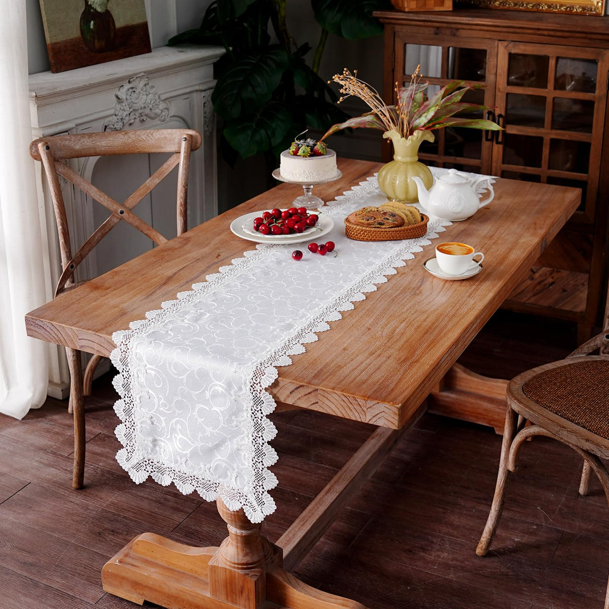 Artbloss White Lace Jacquard Table Runner - view 2