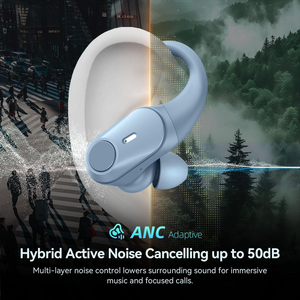 Active Noise Cancelling Ear Buds Wireless Bluetooth Headphones 80H Playtime Display Charging Case 50dB ANC Over - Sierra Blue view 1