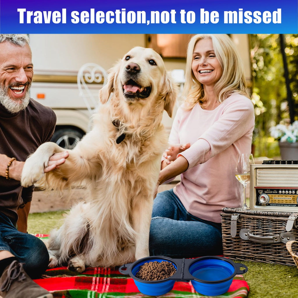 SLSON Collapsible Dog Dual Bowls Reinforced Rim 180 Degrees Flip Over Bowl - Blue view 4