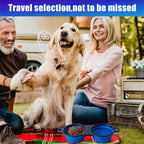 SLSON Collapsible Dog Dual Bowls Reinforced Rim 180 Degrees Flip Over Bowl - Blue view 4
