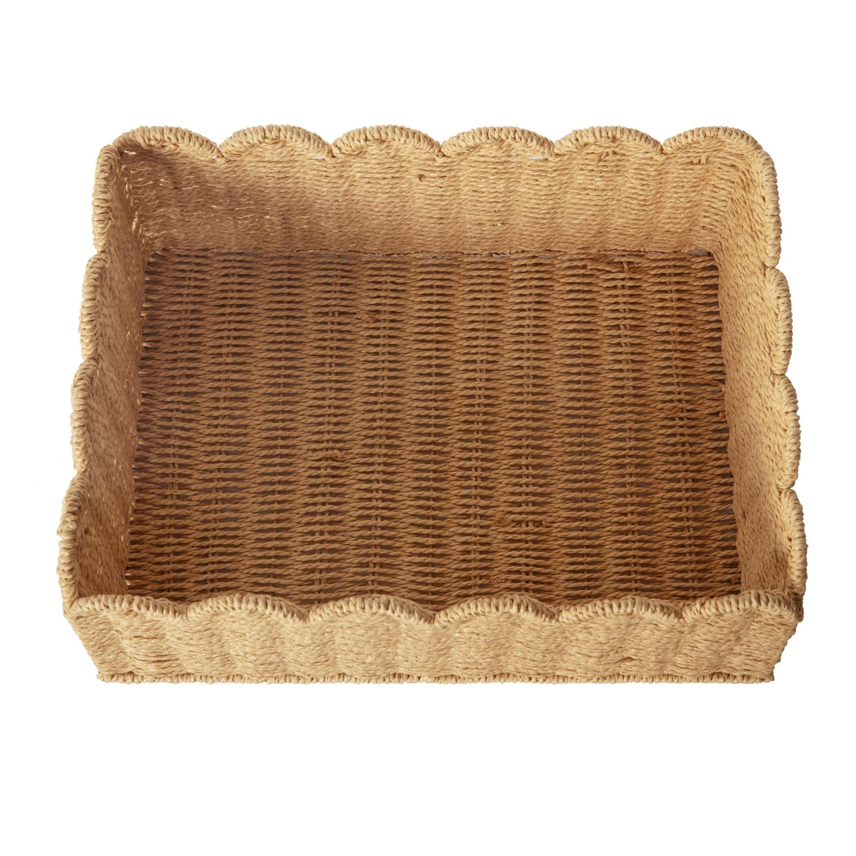 Scalloped Basket, Wicker Storage Baskets, Hand Woven Baskets for Shelves,Natural Baskets for Organizing - Light Brown / M view 8