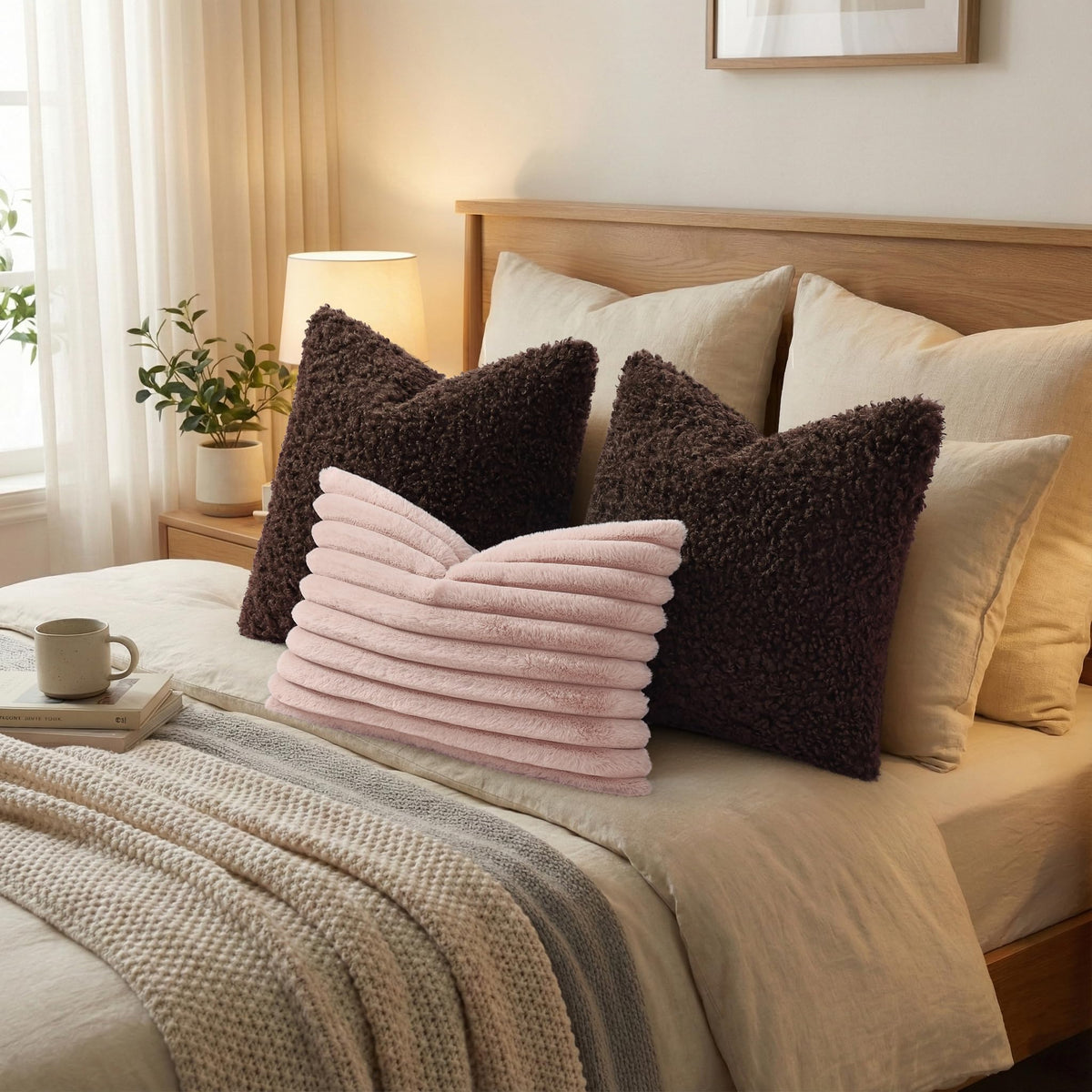 decorUhome Sherpa Decorative Throw Pillow Covers - Chocolate / 20" x 12" (Pack of 2) view 6