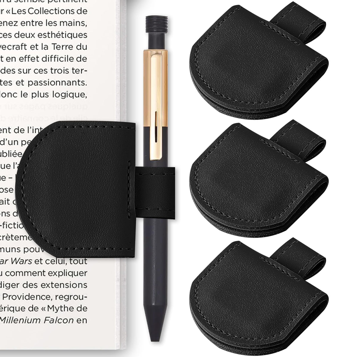 SESENSE Magnetic Bookmarks Pen Holder for Travelers Journal Notebook - Black 3 Pcs / Standard Size