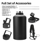BJPKPK 64oz Insulated Water Bottle, Half Gallon Water Jug with Straw Lid (64A-black)