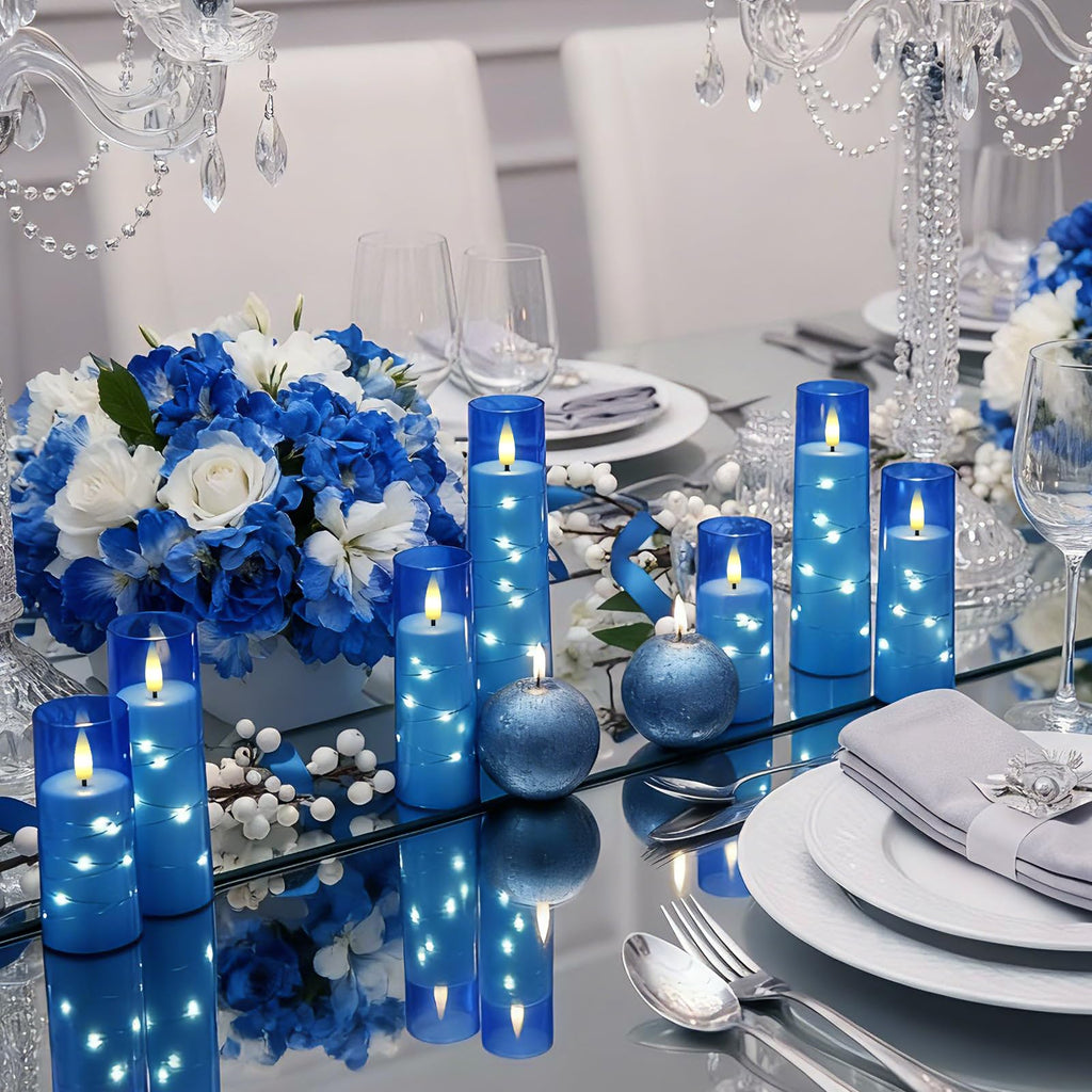 Raycare Flameless Candles with String Lights - 9pcs-Blue view 3