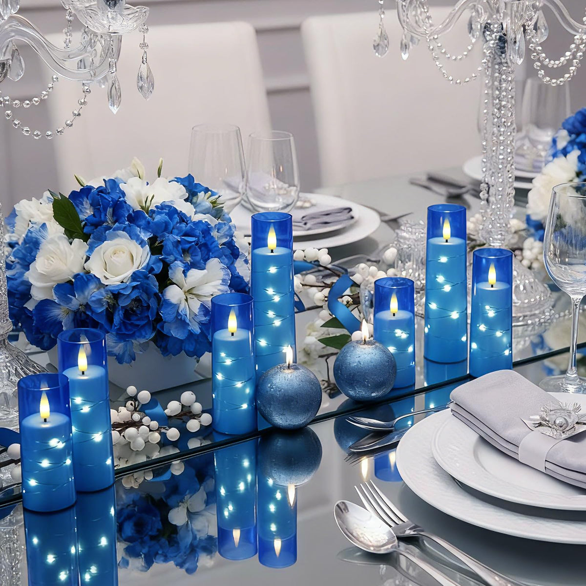 Raycare Flameless Candles with String Lights - 9pcs-Blue view 3