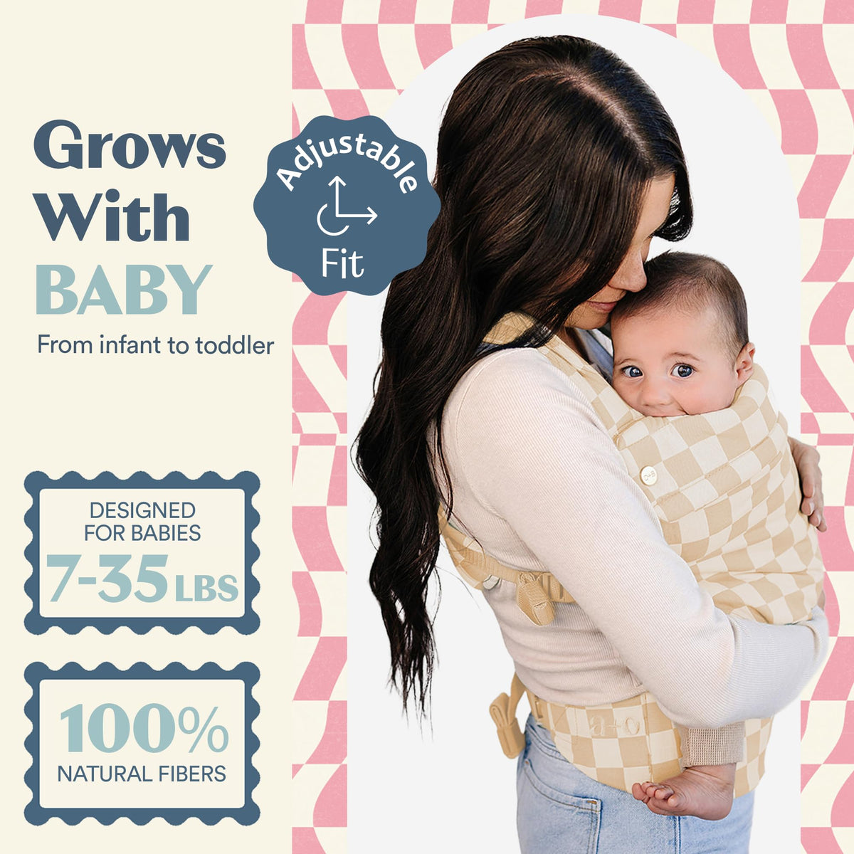 Ergonomic Hip-Healthy Baby Carrier, Front and Back Carry, 7-35 lbs - Almond Check view 2