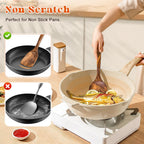 MemoGem 2Pcs Wooden Spatula, Acacia Solid & Slotted Turner Spatula Set, Long Handle Flat Frying Spatulas, Ideal Kitchen (Pack of 2)
