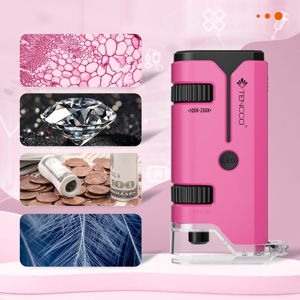 100x-250x Mini Pocket Microscope for Kids Adults - Pink view 5