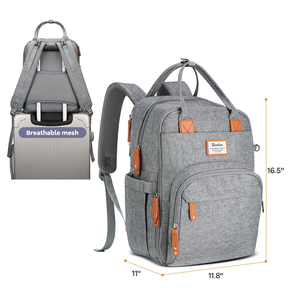 RUVALINO Baby Diaper Bag Backpack with Changing Pad, Waterproof, – XL Gray (YW168)