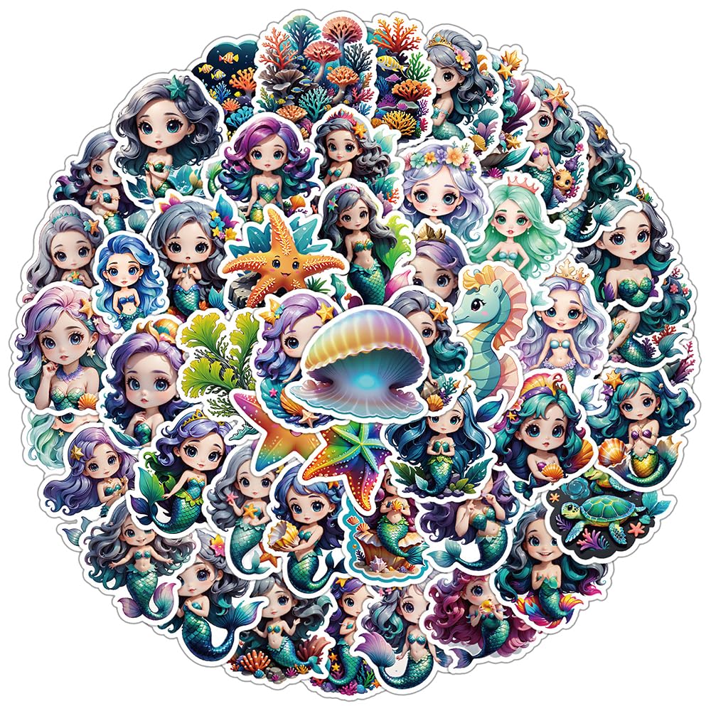50 PCS Cute Waterproof Mermaid Vinyl Stickers Pack