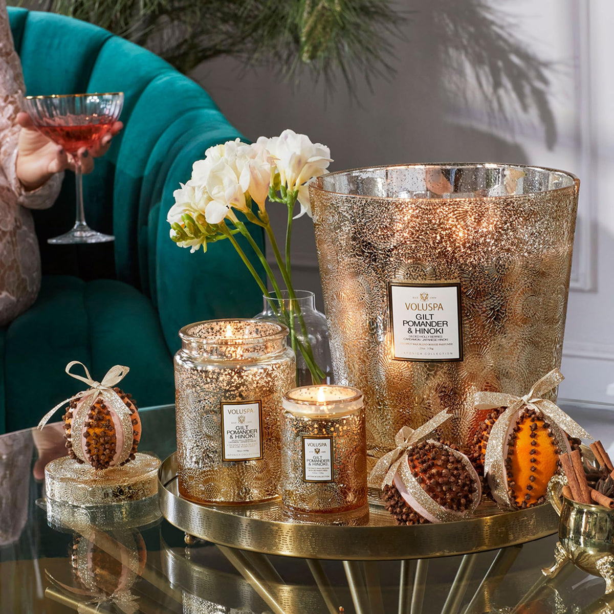 Voluspa Large Scented Candle Jar 18 Oz, 100 Hr Burn - 12 - Gilt Pomander & Hinoki view 5