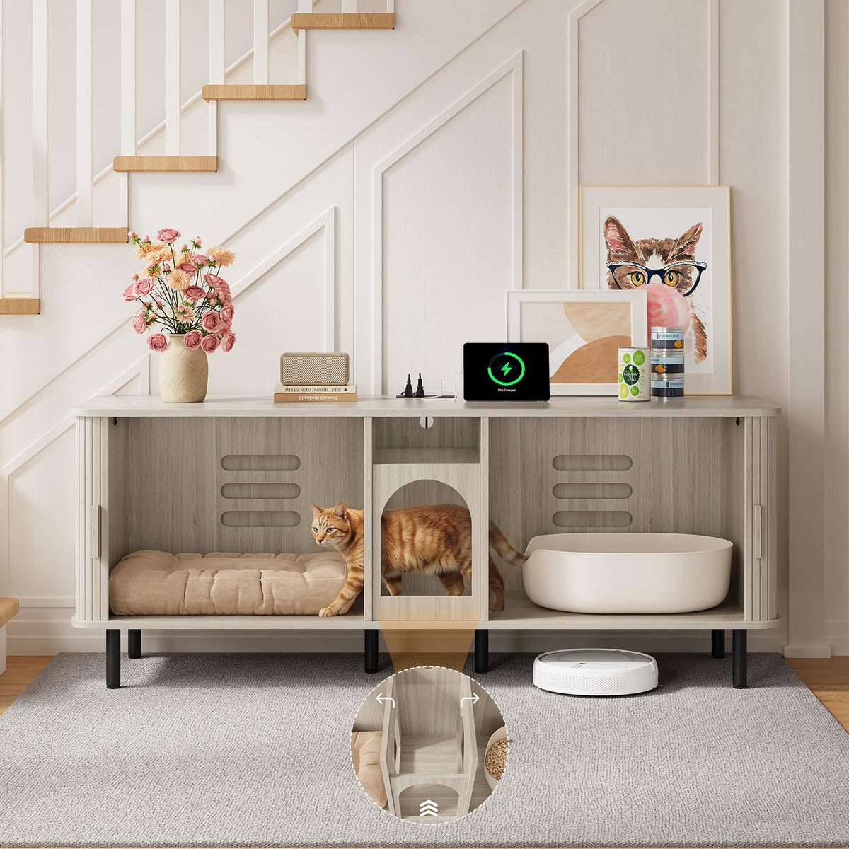 ONBRILL 65 Inches Cat Litter Box Enclosure for 2 Cats