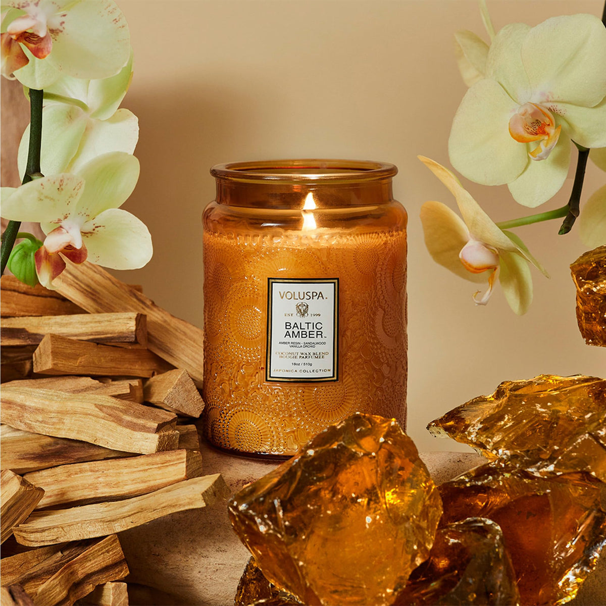 Voluspa Large Scented Candle Jar 18 Oz, 100 Hr Burn - 4 - Baltic Amber view 1