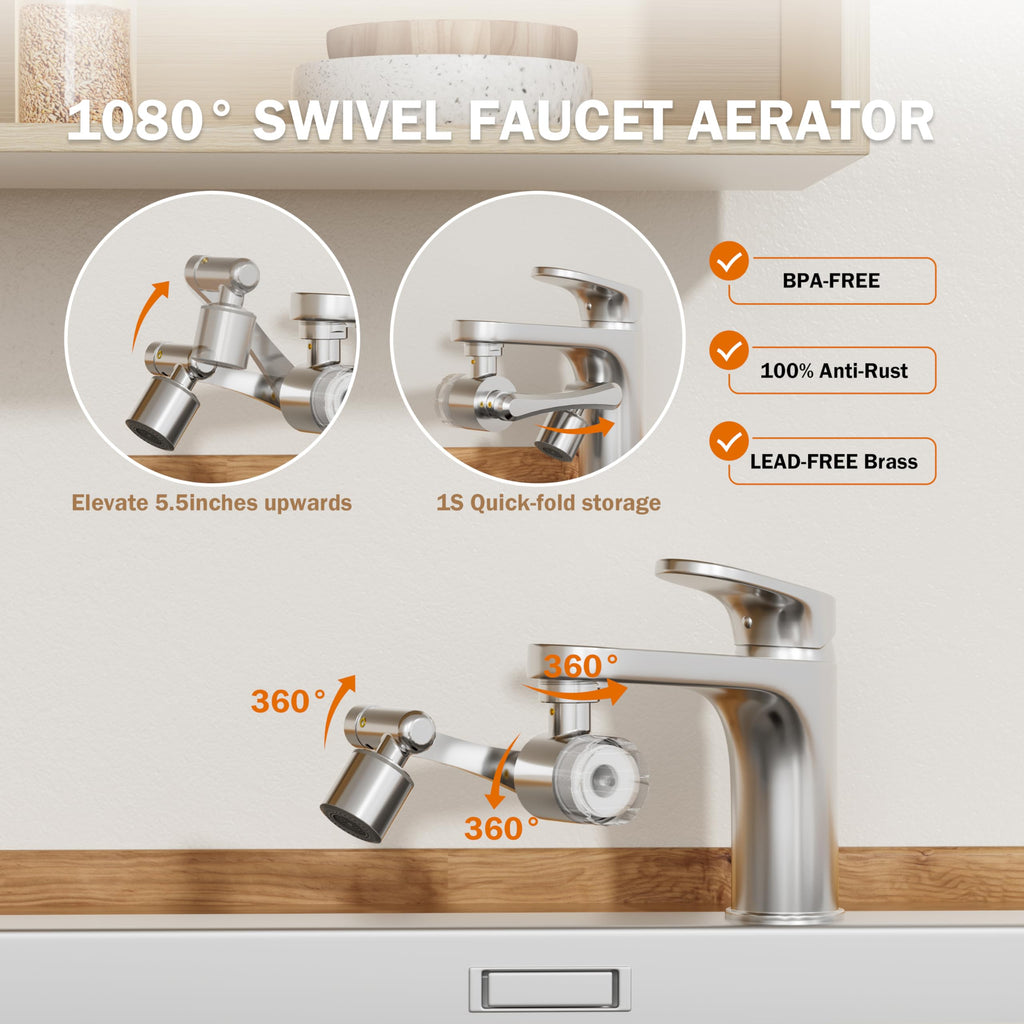 Frizzlife Water Filter for Sink Faucet Extender, NSF/ANSI 372, 9pcs Filter Reduce 99% Chlorine, 1080° Rotating Brass (Pack of 9)